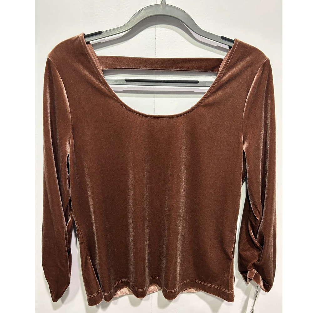 XOXO Top Women XL Brown Velvet Open Back Velour Glam Party Holiday Evening